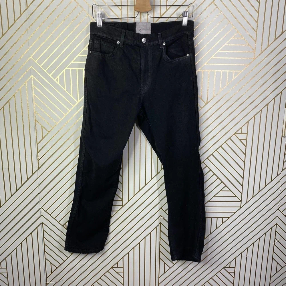 Revice Denim‎ Black High Rise Shiny Cropped Straight Leg Jeans Size US 29